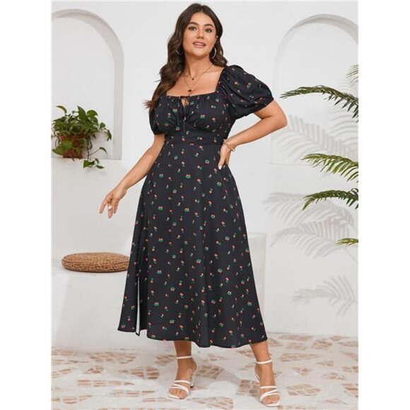 Women's Plus Size Summer Dress Short Sleeve Square Neck Milkmaid Maxi Long Dress - Picture 4 of 6